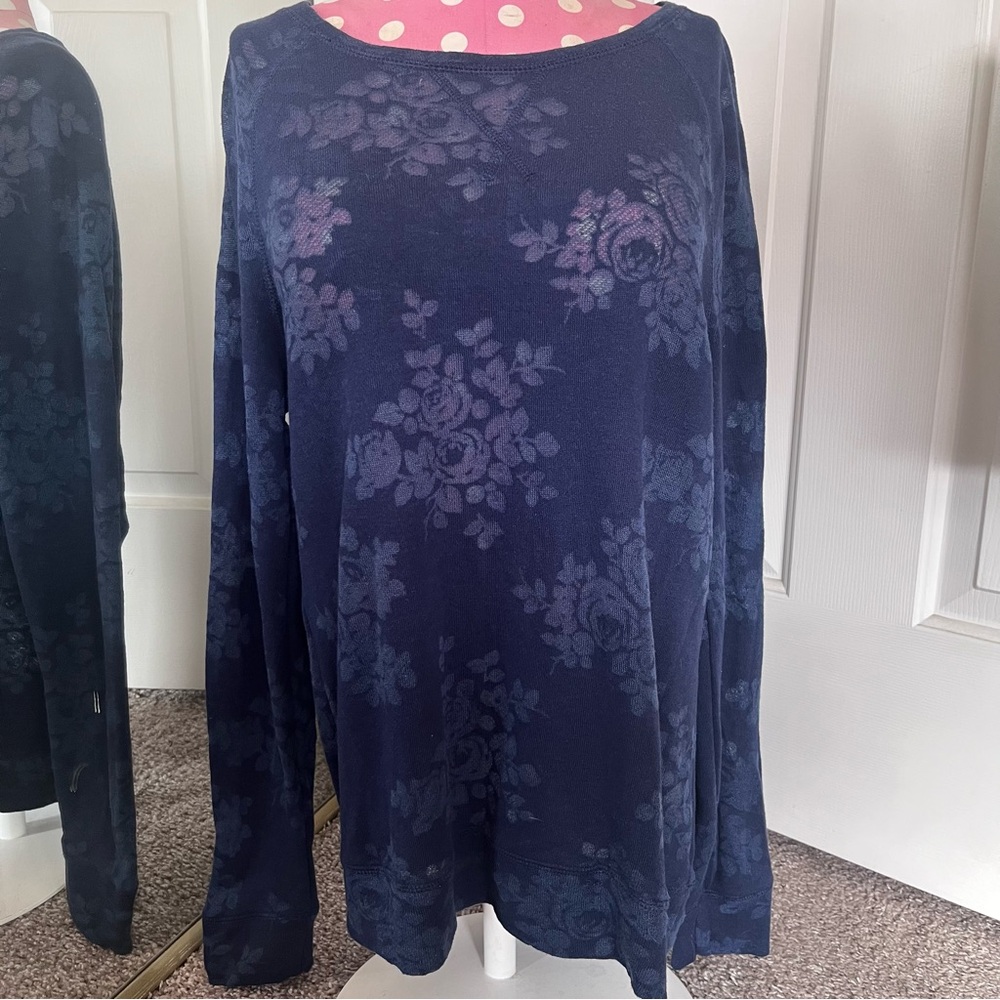 Angels Navy Blue Floral Long Sleeve Top